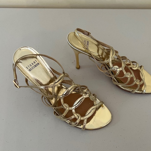 Stuart Weitzman size 9.5 gold high heel sandals - Picture 2 of 11
